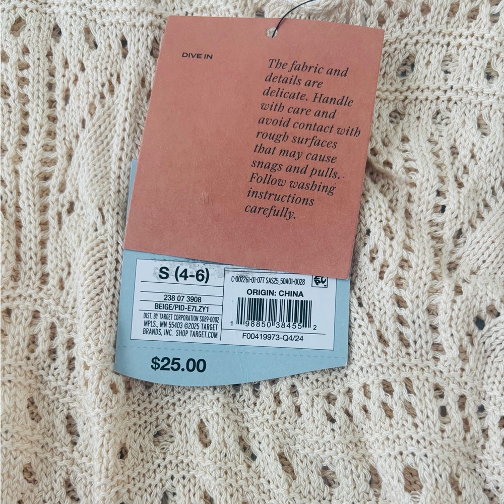 NWT Shade & Shore Beige Crochet Knit Cover Up Dress -Size S(4-6) - Picture 4 of 4
